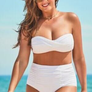 NWT SWIMSUITS FOR ALL White Convertible Bikini Top Size 14